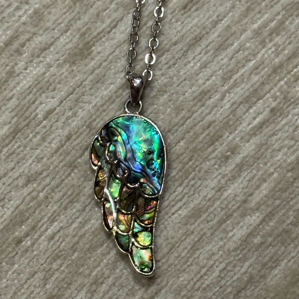 Y2K Abalone Shell Angel Wing Pendant Necklace